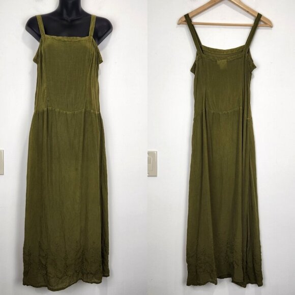 Johnny Was Maxi Dress XS Olive Green Semi Sheer Embroidered Fairy Whimsical - Picture 1 of 8